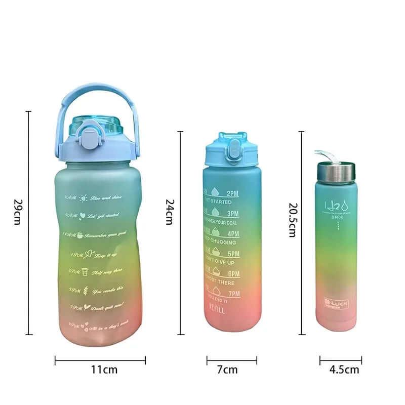 Conjunto de garrafa de água familiar, 3 peças, 2000ml, 900ml, 280ml, reutilizável, portátil, copos esportivos de verão, garrafa de água com tempo