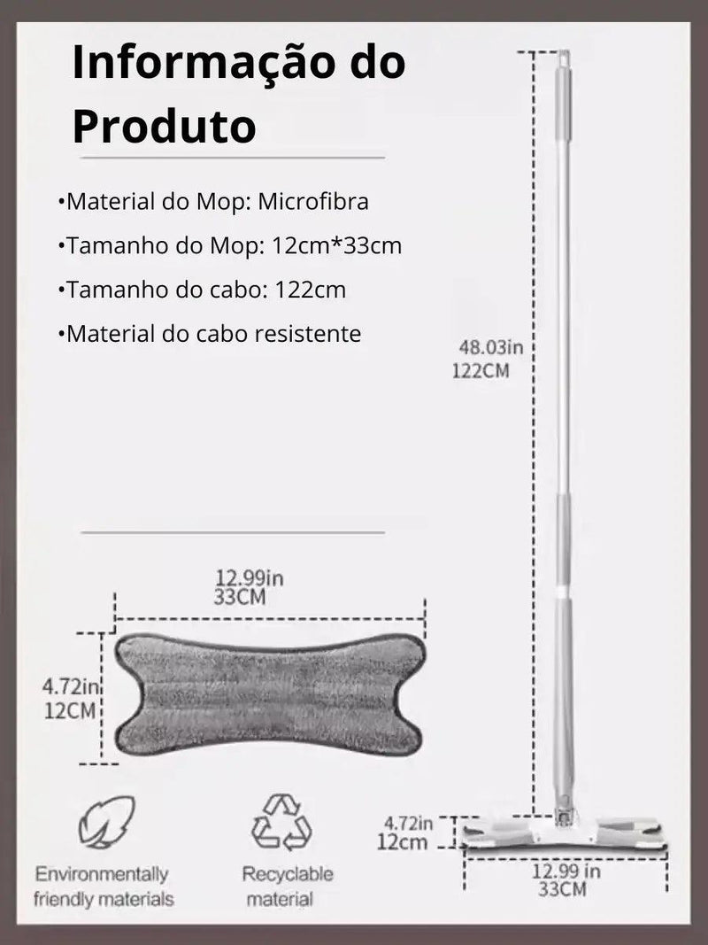 Mop em X Esfregão de Microfibra para Limpeza Ajustavel 360° com Função de Espremer Água Limpa Teto Paredes Vidros Ajustável