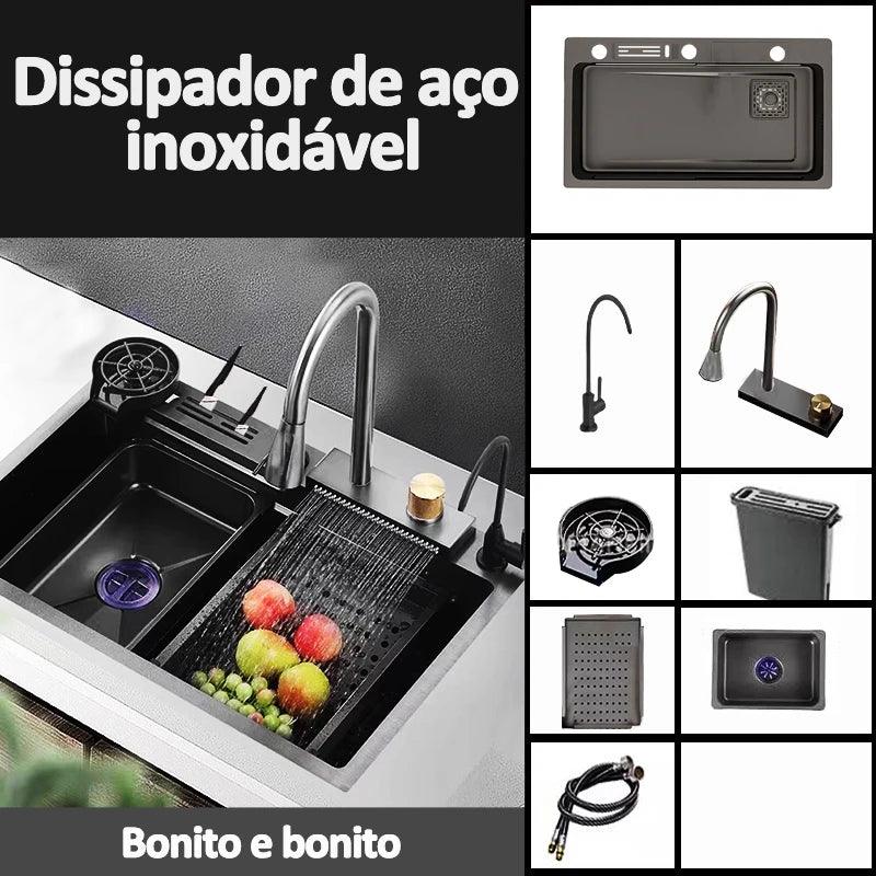 Versatile Kitchen Sink with Flexible Black Tap - Stainless Steel (75X45X20 Cm)