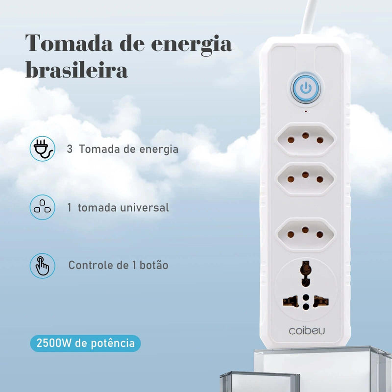 Extensão Elétrica 110V,2M, Filtro de Linha, Plugue, Tomada de Extensão