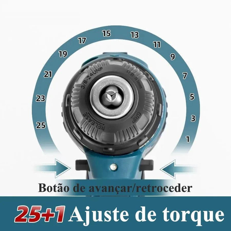 Parafusadeira e Furadeira Maleta Portátil 2 Baterias 21V 28 Pcs Cor Azul 110/220